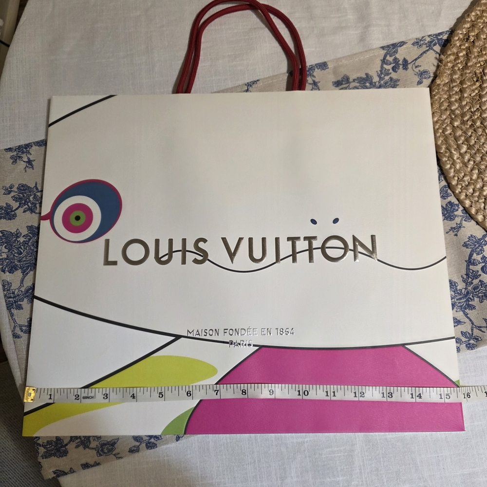 Louis Vuitton White Murakami Shop Bag with Pink Handles and Multicolor Accents